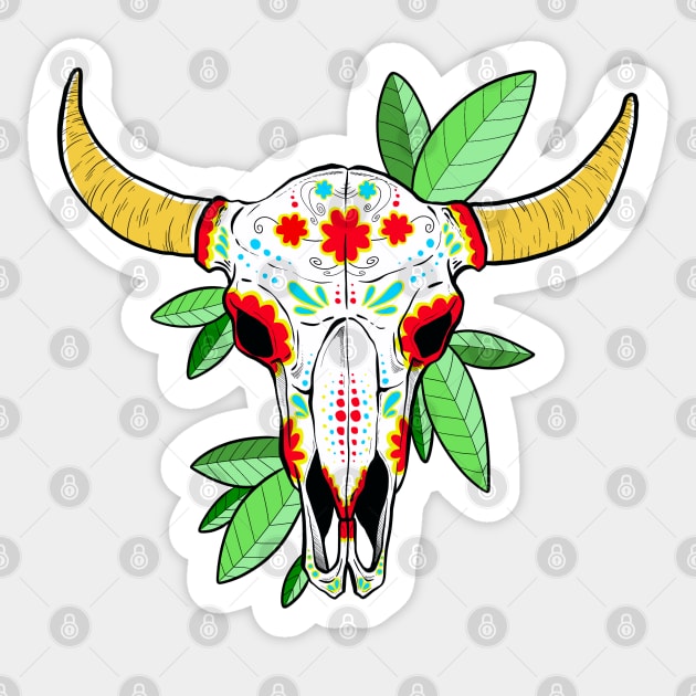 Mexican bull skull Sticker by LalART Shop